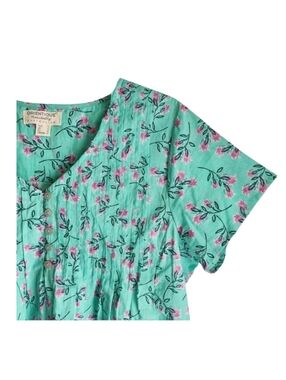 Orientique Naturally Australian cotton blouse short sleeve aqua floral women M